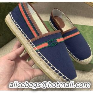 Top Quality Gucci Epilogue Canvas Web Espadrilles 331107 Navy Blue 2021