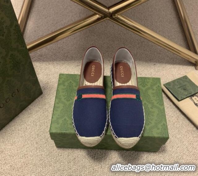 Top Quality Gucci Epilogue Canvas Web Espadrilles 331107 Navy Blue 2021