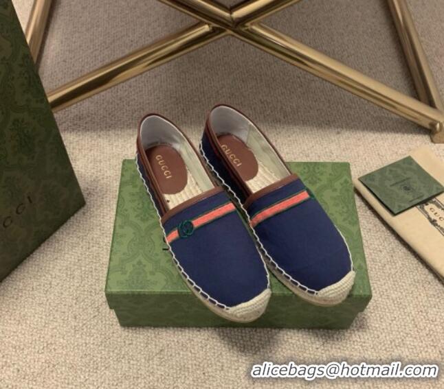 Top Quality Gucci Epilogue Canvas Web Espadrilles 331107 Navy Blue 2021