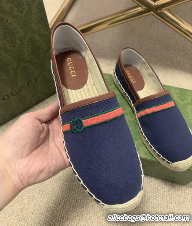 Top Quality Gucci Epilogue Canvas Web Espadrilles 331107 Navy Blue 2021