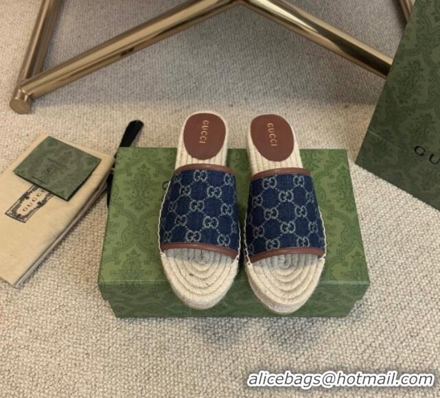 Unique Grade Gucci Jacquard Denim Espadrille Slide Sandals 331112 Blue 