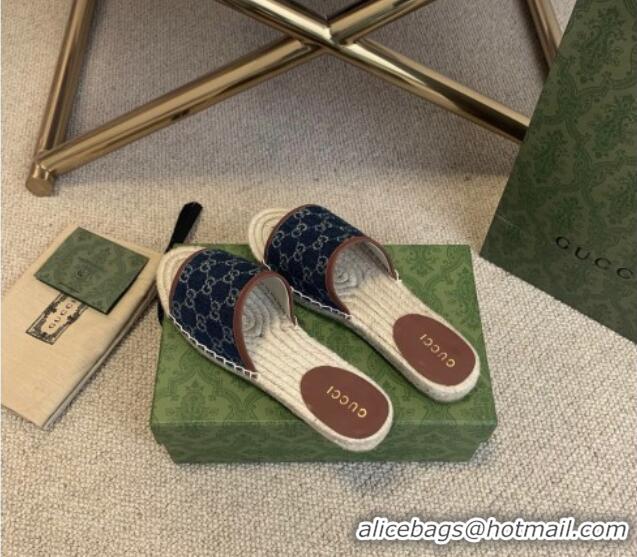 Unique Grade Gucci Jacquard Denim Espadrille Slide Sandals 331112 Blue 