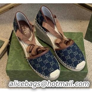 Cute Gucci Jacquard Denim Espadrille Wedges 331113 Blue