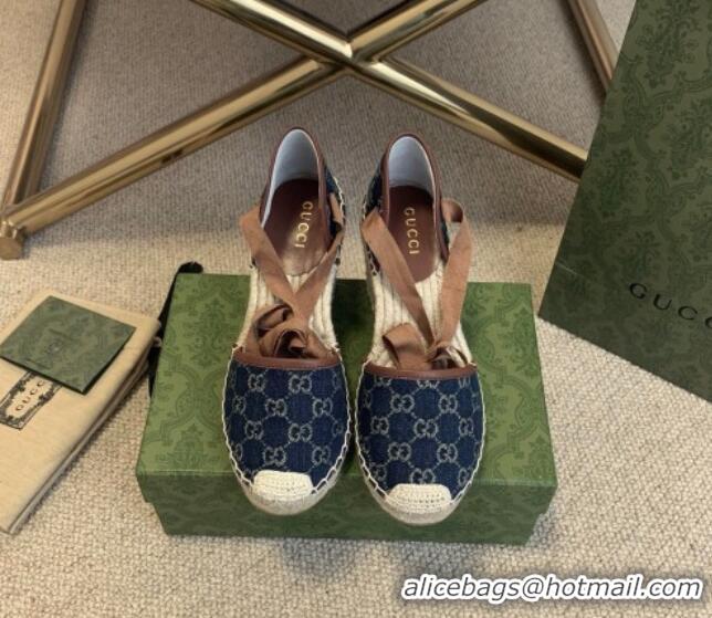 Cute Gucci Jacquard Denim Espadrille Wedges 331113 Blue