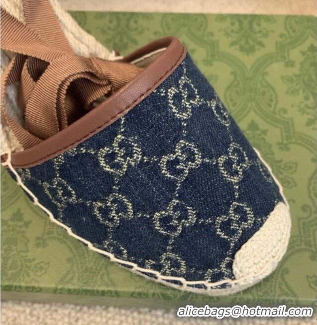 Cute Gucci Jacquard Denim Espadrille Wedges 331113 Blue