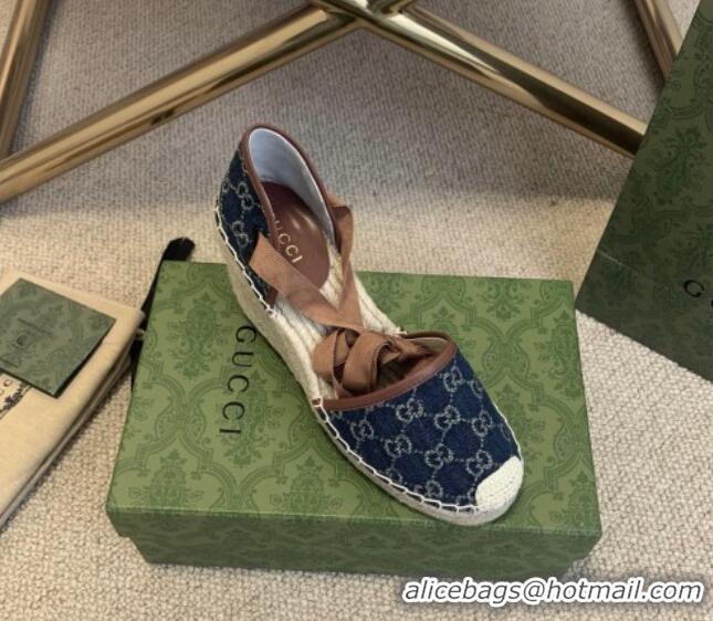 Cute Gucci Jacquard Denim Espadrille Wedges 331113 Blue