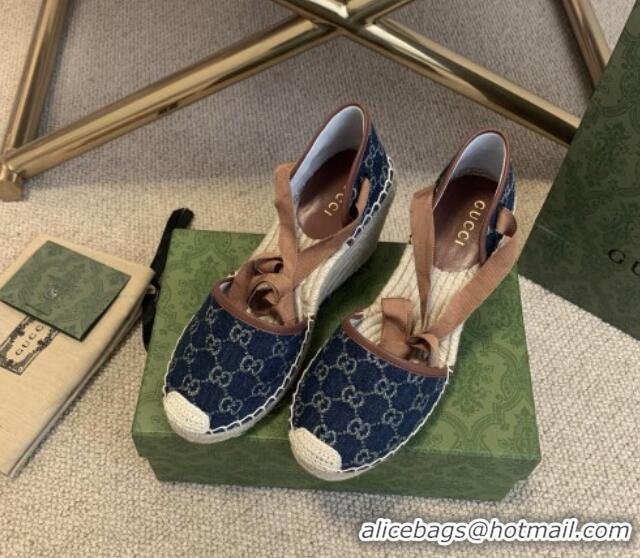 Cute Gucci Jacquard Denim Espadrille Wedges 331113 Blue