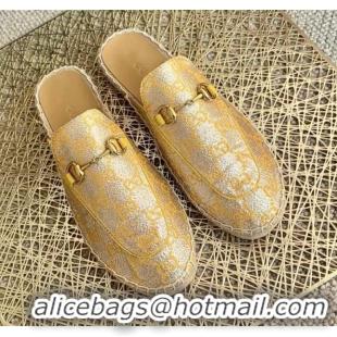 Low Price Gucci Jordaan GG Leather Espadrille Mules Gold 2021