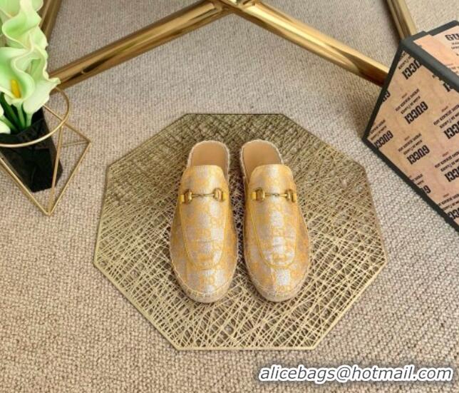 Low Price Gucci Jordaan GG Leather Espadrille Mules Gold 2021