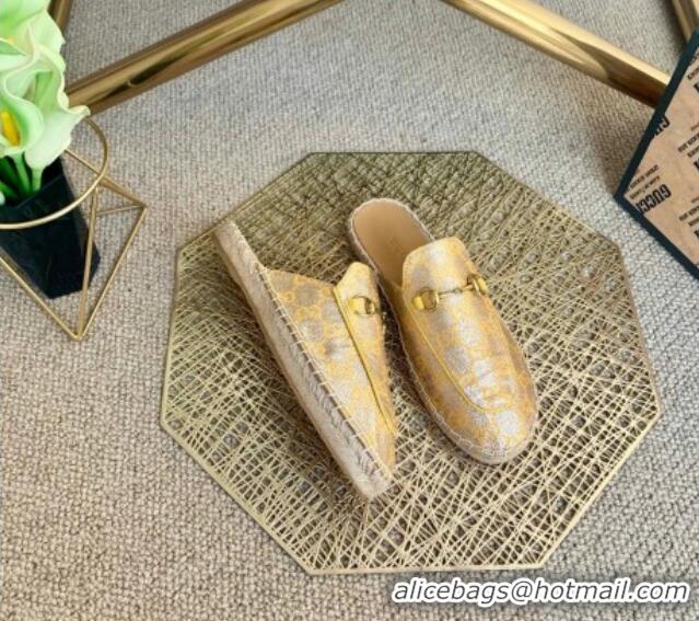 Low Price Gucci Jordaan GG Leather Espadrille Mules Gold 2021