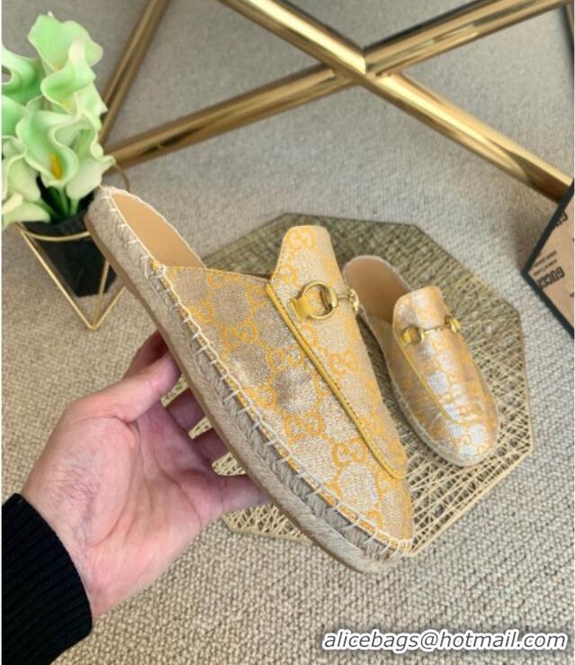 Low Price Gucci Jordaan GG Leather Espadrille Mules Gold 2021