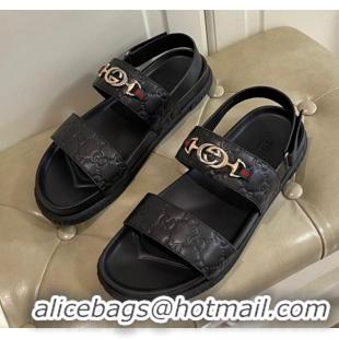 Lowest Price Gucci Men's Zumi GG Leather Sandals 040882 Black 2021