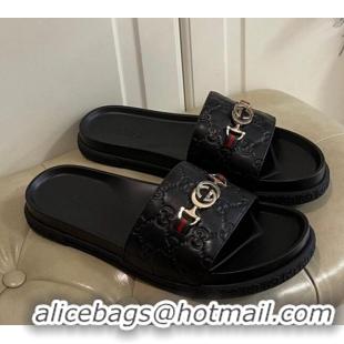 Well Crafted Gucci Men's Zumi GG Leather Slide Sandals 040883 Black 2021