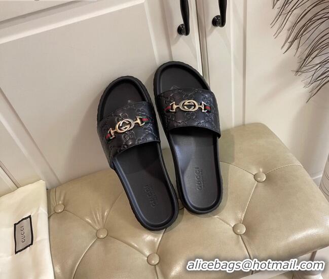 Well Crafted Gucci Men's Zumi GG Leather Slide Sandals 040883 Black 2021