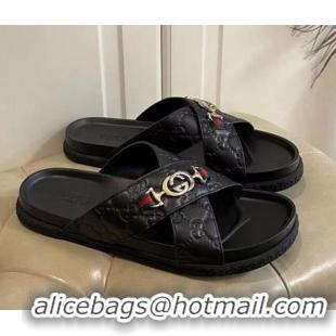 Popular Style Gucci Men's Zumi GG Leather Slide Sandals 040885 Black 2021