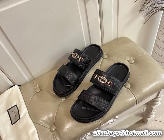 Popular Style Gucci Men's Zumi GG Leather Slide Sandals 040885 Black 2021