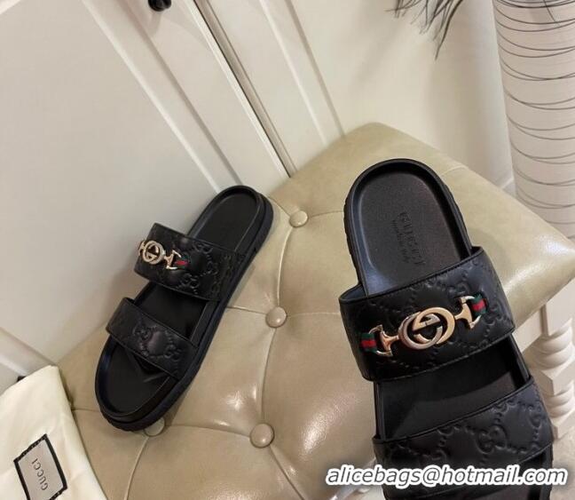 Popular Style Gucci Men's Zumi GG Leather Slide Sandals 040885 Black 2021