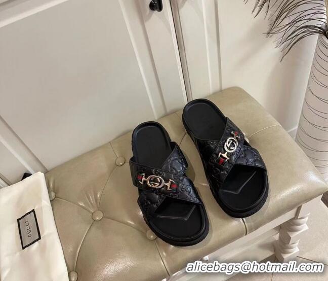 Popular Style Gucci Men's Zumi GG Leather Slide Sandals 040885 Black 2021