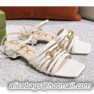 Best Imitation Gucci Leather Strap Sandal with Horsebit 645405 White 