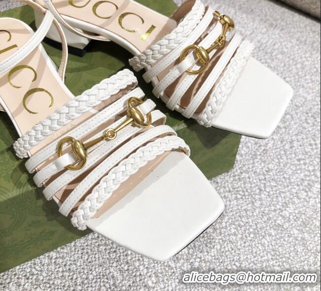 Best Imitation Gucci Leather Strap Sandal with Horsebit 645405 White 