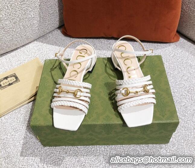 Best Imitation Gucci Leather Strap Sandal with Horsebit 645405 White 