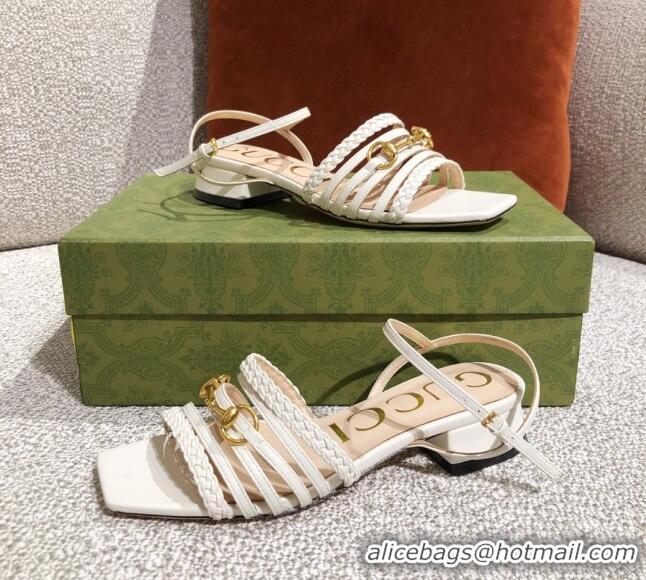 Best Imitation Gucci Leather Strap Sandal with Horsebit 645405 White 