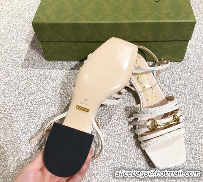 Best Imitation Gucci Leather Strap Sandal with Horsebit 645405 White 