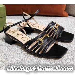 Top Design Gucci Leather Strap Sandal with Horsebit 645405 Black 2021