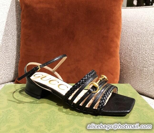 Top Design Gucci Leather Strap Sandal with Horsebit 645405 Black 2021