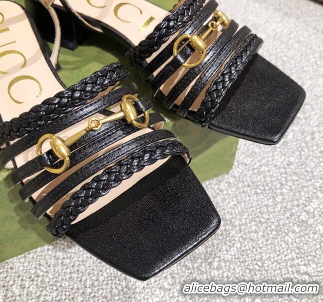 Top Design Gucci Leather Strap Sandal with Horsebit 645405 Black 2021