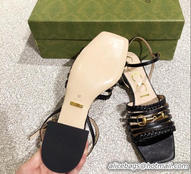 Top Design Gucci Leather Strap Sandal with Horsebit 645405 Black 2021