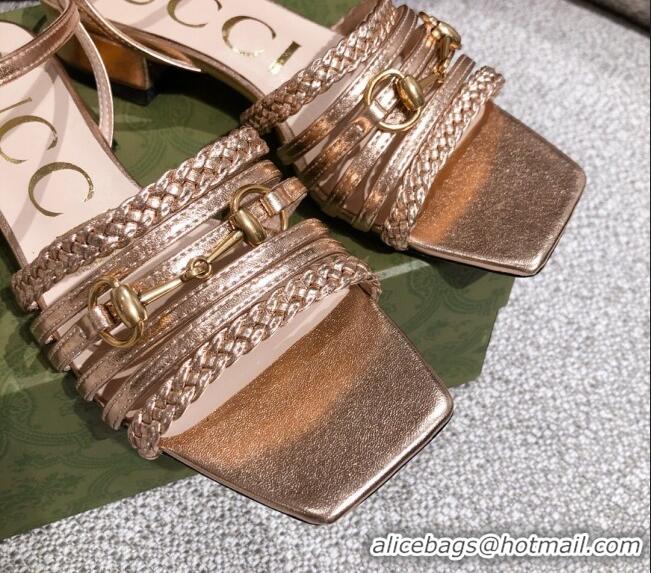 Good Product Gucci Leather Strap Sandal with Horsebit 645405 Gold 2021