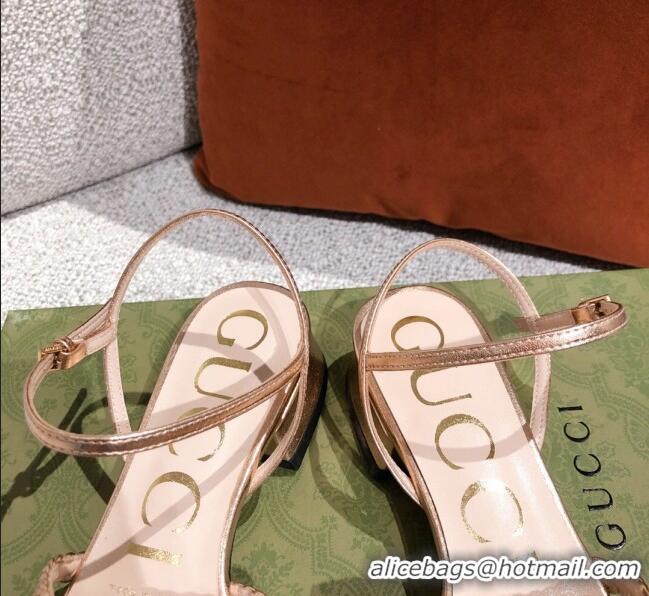 Good Product Gucci Leather Strap Sandal with Horsebit 645405 Gold 2021