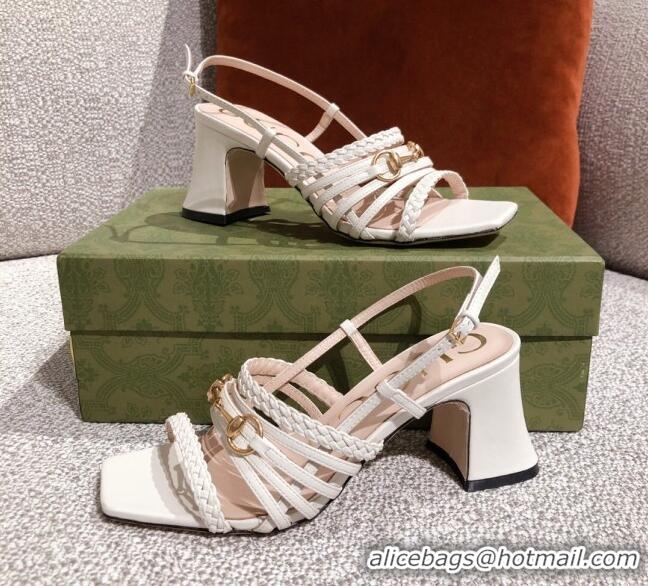 Best Luxury Gucci Leather Strap Heel Sandal with Horsebit 645404 White 2021