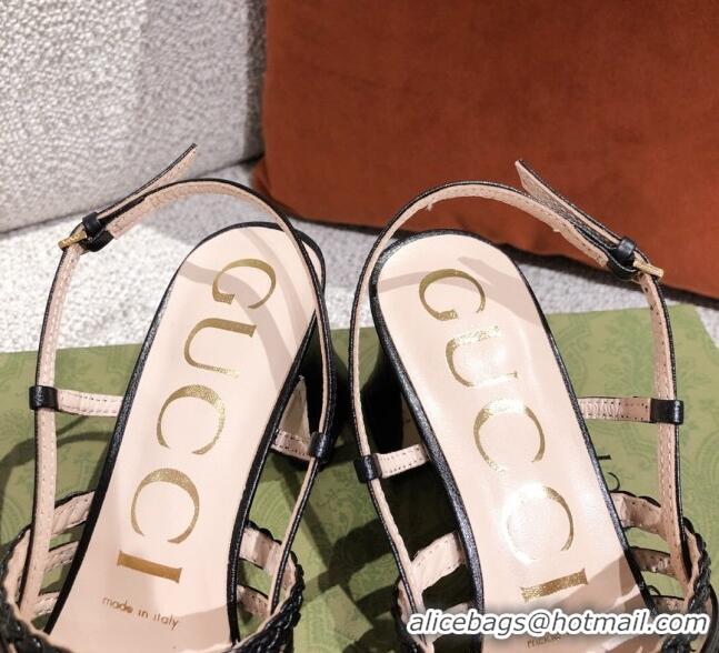 Good Quality Gucci Leather Strap Heel Sandal with Horsebit 645404 Black 2021