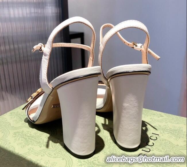 Best Price Gucci Leather GG Strap High-heel Sandals 040935 White/Gold 2021