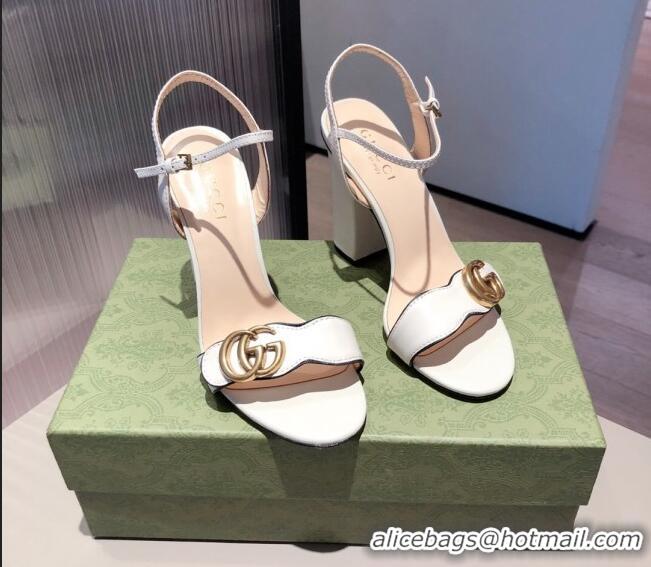 Best Price Gucci Leather GG Strap High-heel Sandals 040935 White/Gold 2021