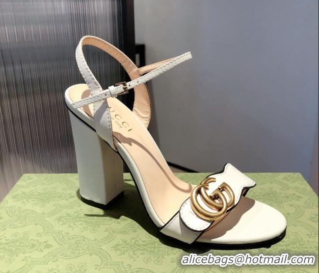 Best Price Gucci Leather GG Strap High-heel Sandals 040935 White/Gold 2021