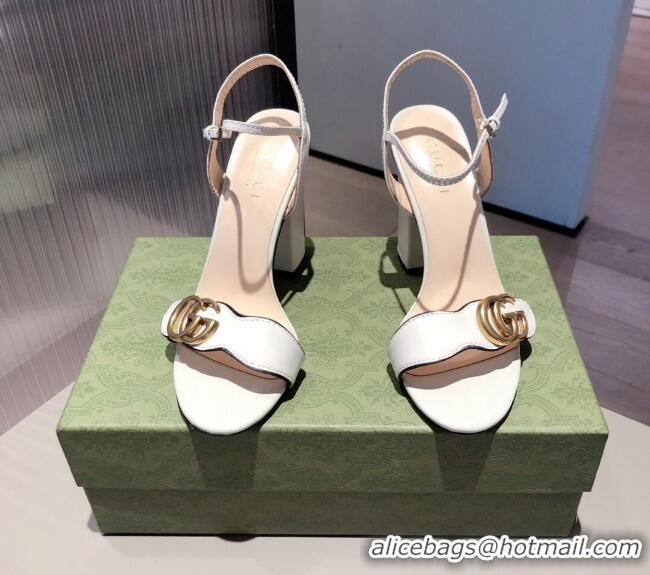 Best Price Gucci Leather GG Strap High-heel Sandals 040935 White/Gold 2021