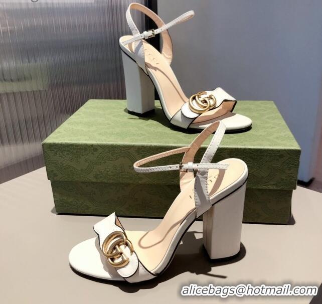 Best Price Gucci Leather GG Strap High-heel Sandals 040935 White/Gold 2021