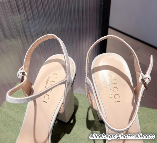 Best Price Gucci Leather GG Strap High-heel Sandals 040935 White/Gold 2021