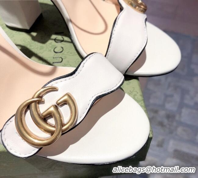 Best Price Gucci Leather GG Strap High-heel Sandals 040935 White/Gold 2021