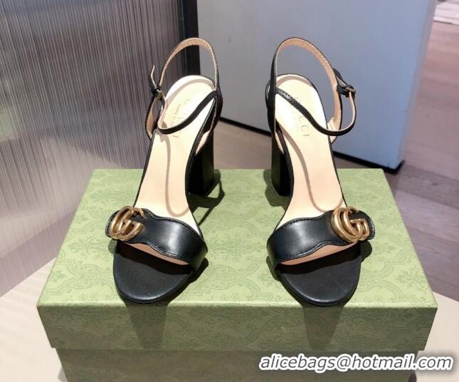 Top Quality Gucci Leather GG Strap High-heel Sandals 040935 Black/Gold