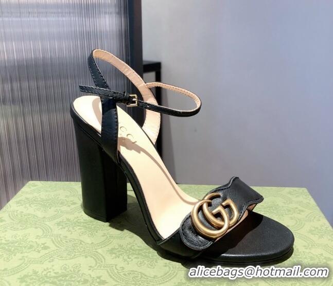 Top Quality Gucci Leather GG Strap High-heel Sandals 040935 Black/Gold