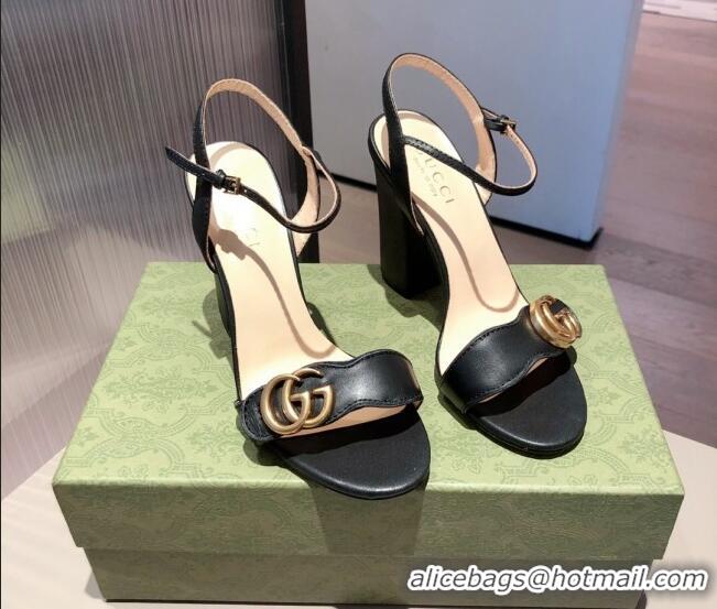 Top Quality Gucci Leather GG Strap High-heel Sandals 040935 Black/Gold