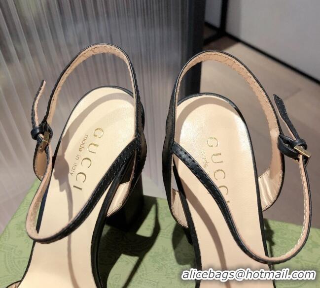 Top Quality Gucci Leather GG Strap High-heel Sandals 040935 Black/Gold