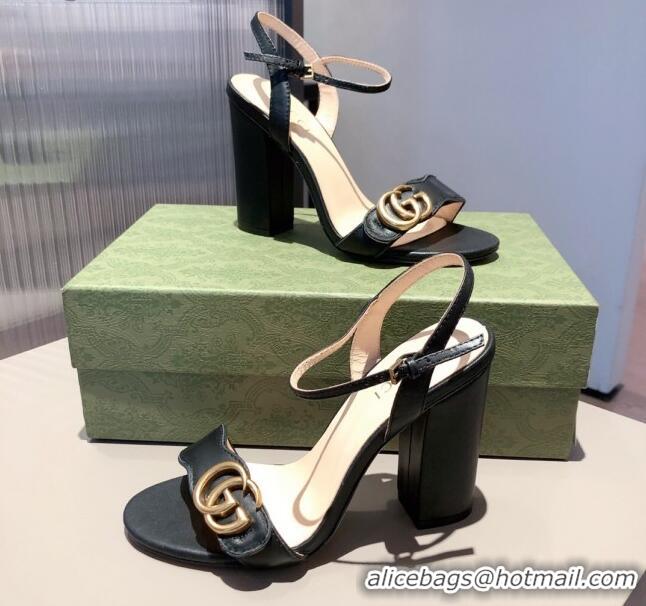 Top Quality Gucci Leather GG Strap High-heel Sandals 040935 Black/Gold