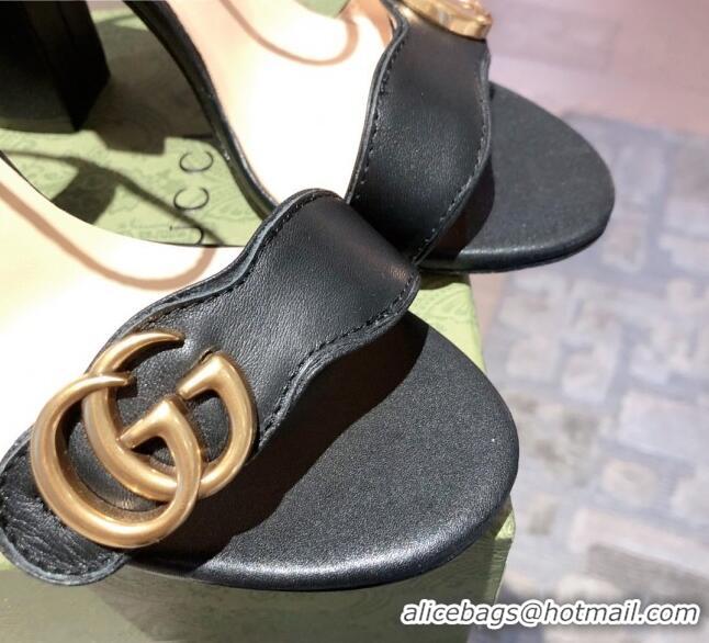 Top Quality Gucci Leather GG Strap High-heel Sandals 040935 Black/Gold