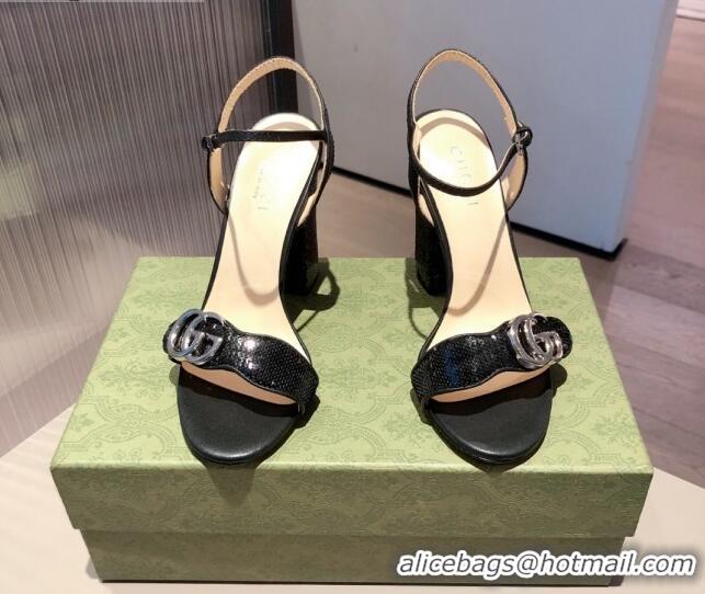 Low Price Gucci Leather GG Strap High-heel Sandals 040935 Black/Silver