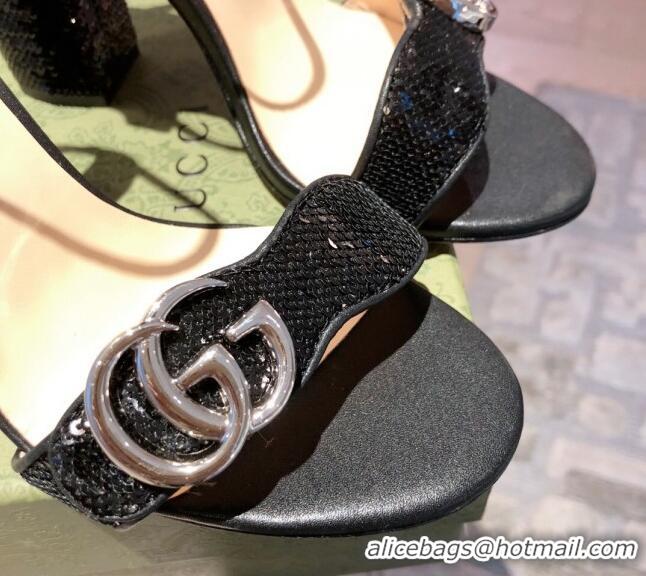 Low Price Gucci Leather GG Strap High-heel Sandals 040935 Black/Silver